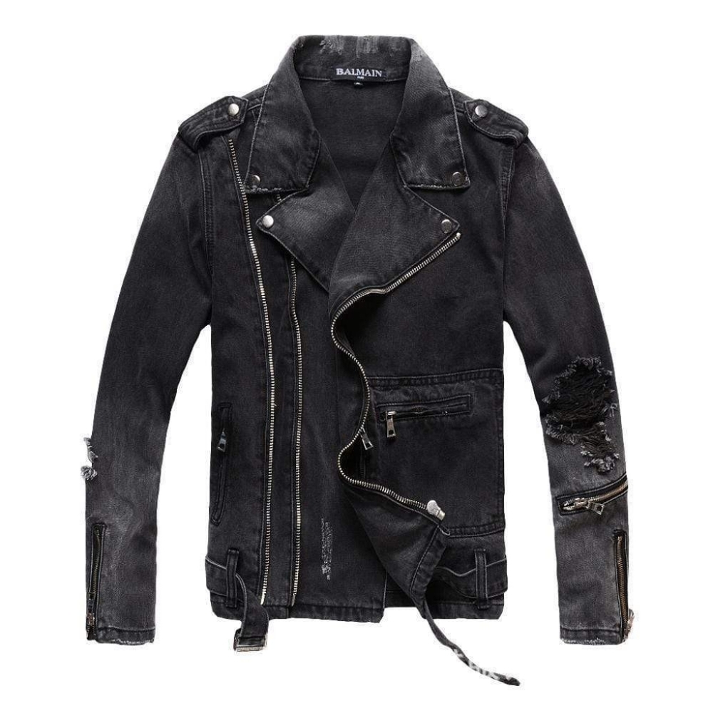 NWT Men's Distressed Denim Biker Jacket -SZ SM/MED
